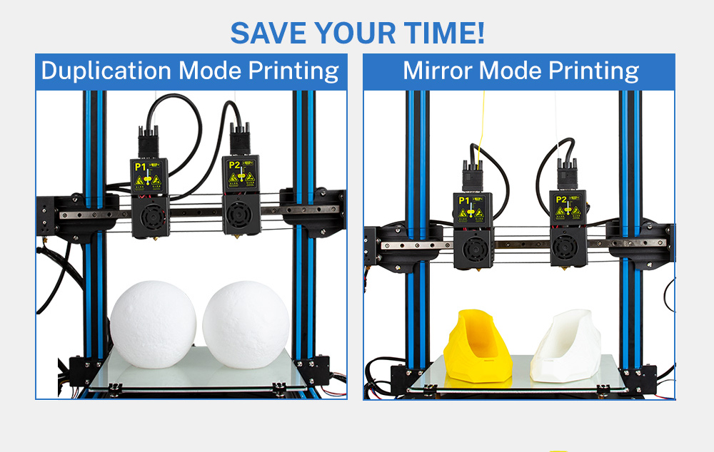 La impresora 3D tenlog multi material admite duplicación e impresión en modo espejo